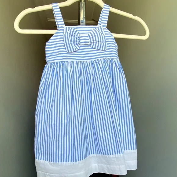 Janie and jack Kids dress size 2t light blue strips with and bow - Picture 1 of 5